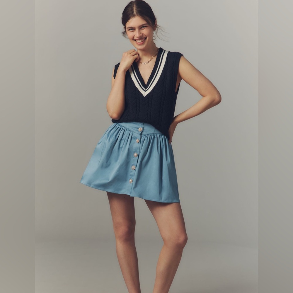 Maeve Basque Waist Button down mini Skirt